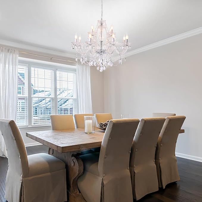 12-Light Contemporary Crystal Chandelier for Living Room, Double Layer Ceiling Light Fixture with Clear Crystals for Dining Room Hallway Staircase, E12 Base (Clear 12)