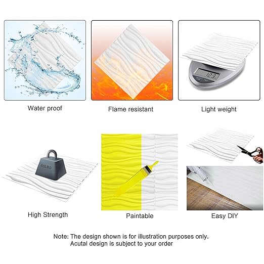 Art3d 12 Pack 3D Diamond Design Wall panels 19.7"x19.7" PVC Panel for Interior Wall Decor Living Room, Office, TV Background, Snow White