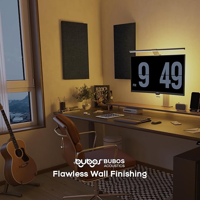 BUBOS 4 PCS Acoustic Panels,23.6''x11.8''Fabric Soundproof Wall Panels,Self-adhesive Sound Absorbing Panels for Studios, Office, Home Theater,Fabric-Clad Matte Black