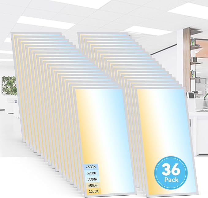 AIKVSXER 36 Pack 2x4 LED Flat Panel Light - Selectable 5 CCT 3000K-6500K & 5 Wattage 30-70W 7700Lm 0-10V Dimmable 2x4 led Drop Ceiling Lights 120-277V for Commercial and Home
