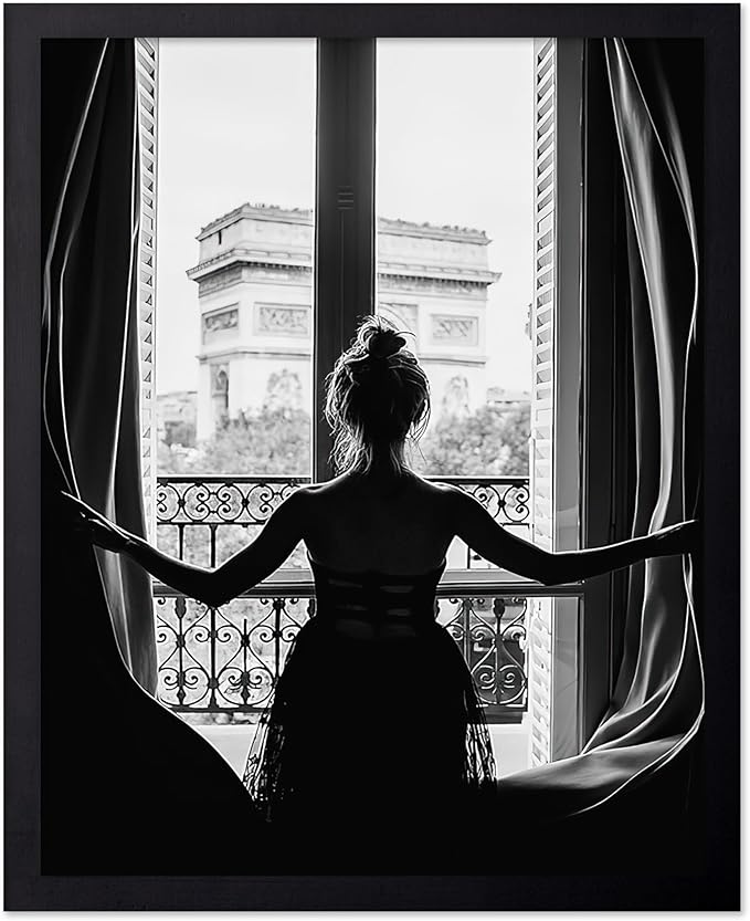 Poster Master Vintage Photograph Poster - Retro Minimalist Print - Girl In The Open Window, Black & White, Simple - Gift for Artist, Friend - Wall Decor for Living Room, Dorm, 11x14 Black Framed