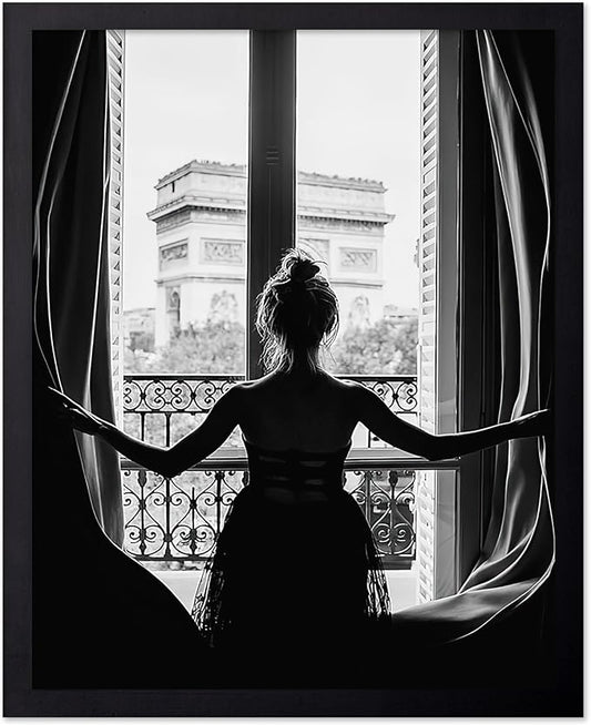 Poster Master Vintage Photograph Poster - Retro Minimalist Print - Girl In The Open Window, Black & White, Simple - Gift for Artist, Friend - Wall Decor for Living Room, Dorm, 11x14 Black Framed