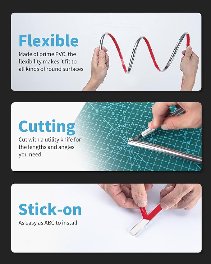 Art3d 25 Ft Peel and Stick Trim for Backsplash Tile Edge, Self-Adhesive Liner for Corner Decor in Stainless Steel