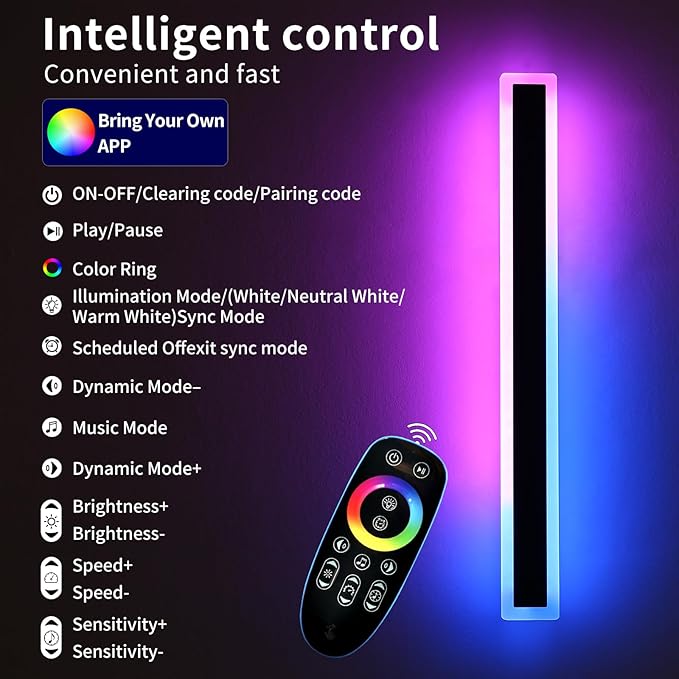 Mikeru Modern RGB 7-Color Dimmable Wall Light, 47 inches, Aluminum & Acrylic, IP65 Waterproof, Remote Control, Suitable for Outdoor/Indoor Wall Lighting