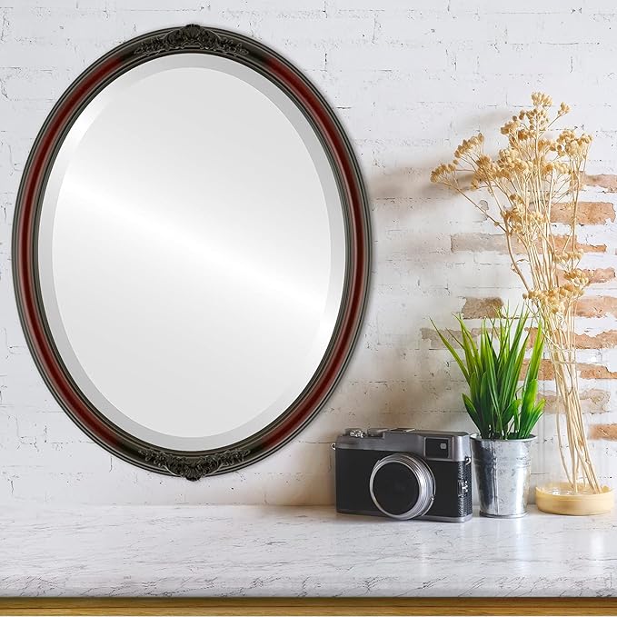 OVALCREST Oval Beveled Wall Mirror for Home Decor - Contessa Style - Rosewood - 26" x 20"