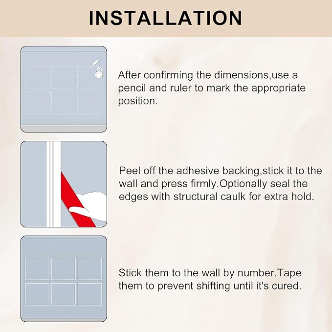 6 Set of 20" x 20" Pre-Cut Accent Wall Molding Trim Kit, Peel and Stick Premade Wainscoting Panels for Interior Decoration, Ready to Assemble Chair Rail Moulding