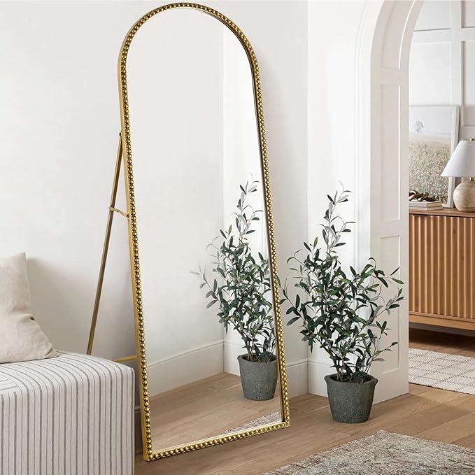 Arch Full Length Mirror with Stand, 65"x22" Floor Standing Large Dressing Mirror Hanging or Leaning Against Wall for Bedroom Living Room, Antique Gold
