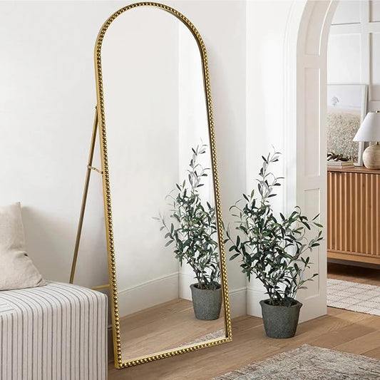 Arch Full Length Mirror with Stand, 65"x22" Floor Standing Large Dressing Mirror Hanging or Leaning Against Wall for Bedroom Living Room, Antique Gold