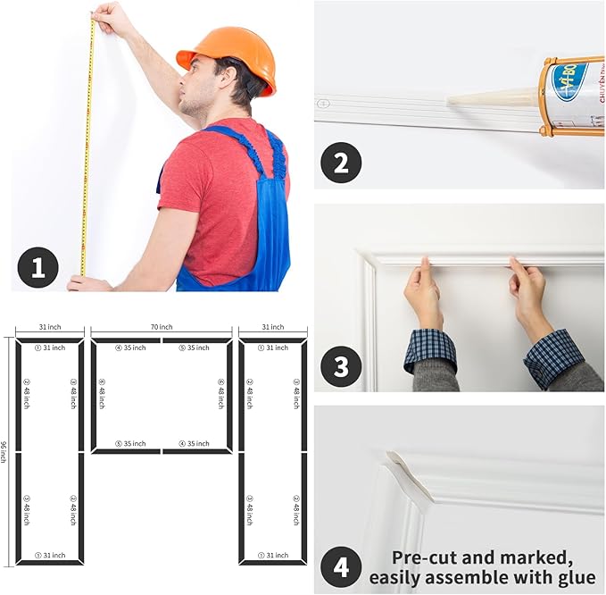 Art3dwallpanels Pre-Cut Wall Molding Set of 3 pcs, Ready-to-Assemble Wainscoting Panels for Interior Wall Décor Living Room Bedroom Accent Wall - Installed with Glue, 3 Frames