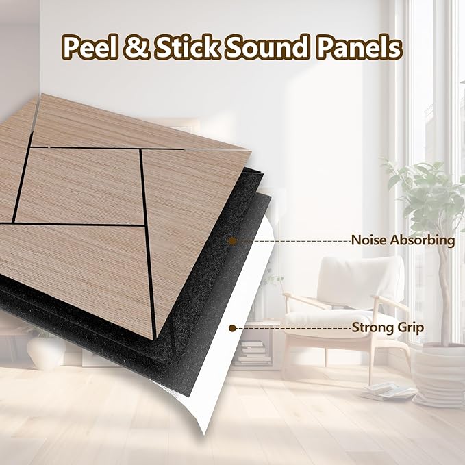 4 Packs Acoustic Wall Panels - Self-Adhesive 3D Wood Slat Wall Panel- Peel and Stick Sound Absorbing Panels for Noise Reducing - Feature Wall Decor for Home & Office