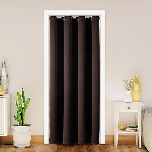 ChrisDowa Blackout Door Curtains for Doorway Privacy, Grommet Closet Curtains for Bedroom Closet Door, Thermal Insulated Temporary Doorway Cover Room Divider Drapes (1 Panel, Brown, 42 x 80 Inch)