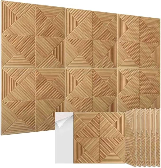 6 Pack Large Acoustic Panels,23.6 x 23.6 Inches Soundproof Wall Panels,Decorative Sound Panels,Self-Adhesive Acoustic Wall Panels,Decorative Soundproof Panels for Home Studio Office,Log color