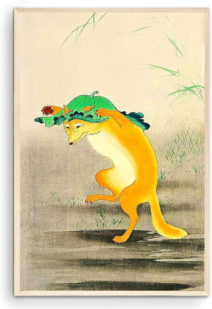 OZCONO Japanese Fox Wall Art Print, Vintage Kitsune Painting, Unframed Gallery Quality Giclée Print, UV Resistant (11L x 9W)