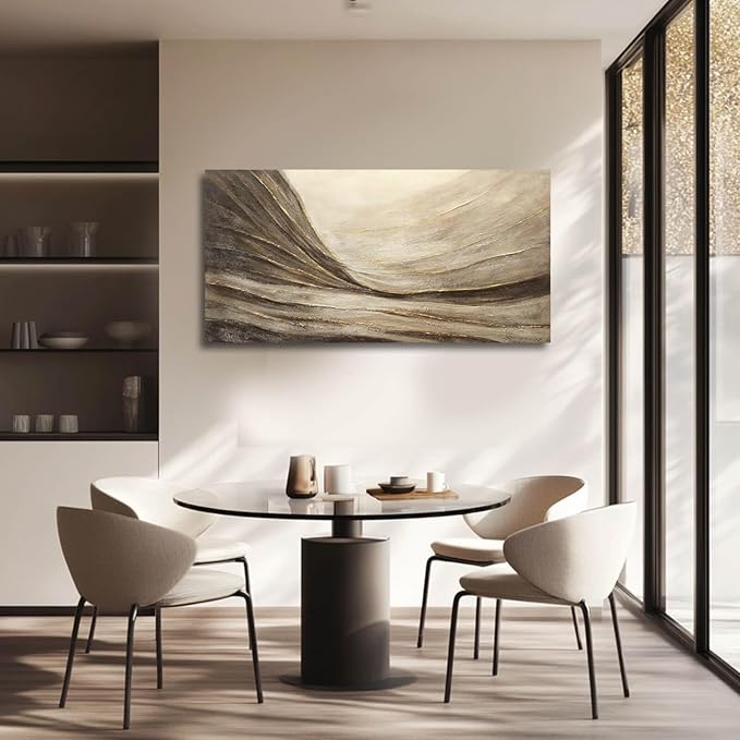 Brown Wall Decor Abstract Wall Art Gold Line Painting Living Room Wall Decorations Dark Grey Photo Prints for Kitchen 24x48 Inch Textured Wall Art