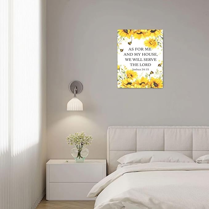 Christian Sunflower Scripture Canvas Wall Art Motivational Flowers Bible Verse Wall Decor Picture Inspirational Bible Quotes Artwork God Psalm Religious Faith Art Painting Print Decoration for Living Room Bedroom Church Framed Gifts 16”X20”