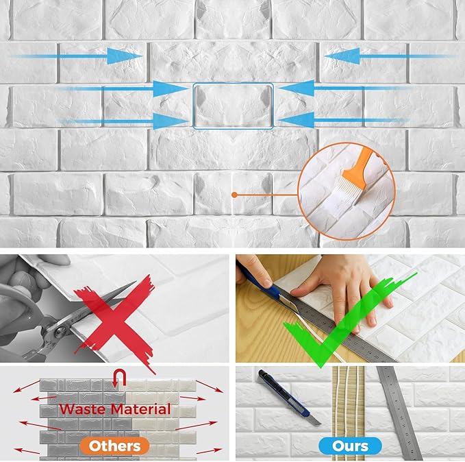 Circloophs 20 Pcs 3D Wall Panels Peel and Stick, White Brick 3D Wallpaper Stick and Peel Self Adhesive Waterproof Foam Faux Brick Paneling for Bedroom, Bathroom, Kitchen, Fireplace (19.38 sq ft)