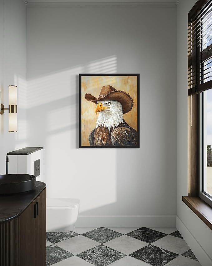 Bald Eagle Cowboy Art Print Poster Wall Art, Western Country Farmhouse Wild West for Bedroom, Bathroom, Living Room Art Decor 58 (Bald Eagle, 16 x 20 inches, Unframed)