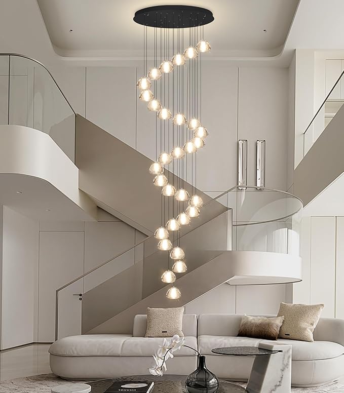 197'' Long Large Crystal Chandeliers 25-Lights LED Chandeliers for High Ceiling Handing Light Fixture for Entrance Hallway Foyer Staircase