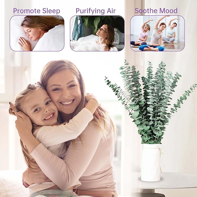 16 Pcs Dried Eucalyptus Stems, 17'' Natural Fresh Eucalyptus Leaves Branches Hanging for Shower, Preserved Real Plant Live Greenery for Home SPA Wall Bathroom Wedding Party Vase Decor