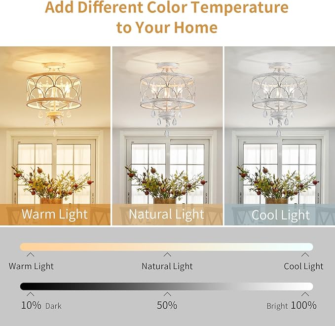 Crystal Ceiling Light Fixture, Modern Small Chandelier Light Fixture, Farmhouse White Semi Flush Mount Ceiling Light, Round Hallway Lighting Fixtures for Bedroom Entryway Dining Room Living Room