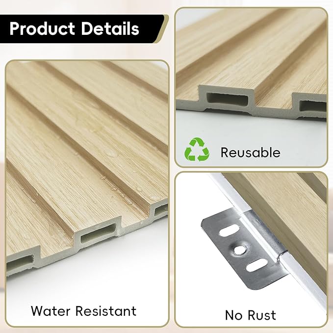 18Pack WPC Wainscoting Panels, 48.2 x 6.2 Inches 3D Accent Wall Panels for Interior Wall Decor, Fluted Wood Paneling for Living Room, TV Background, Office, Bedroom(Oak)