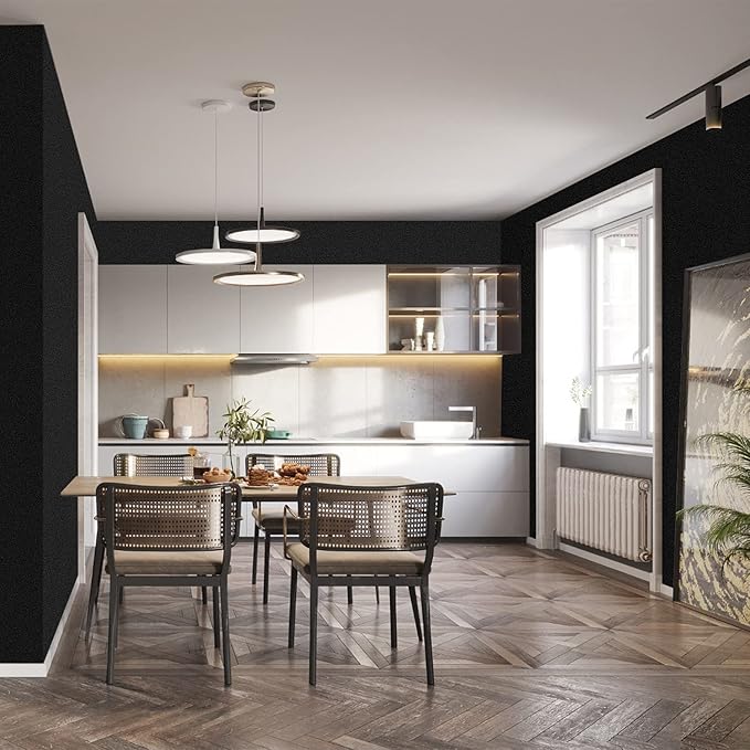 17.51in x400in Black Wallpaper Peel and Stick Removable Modern Black Contact Paper Self Adhesive Textured Decorative Wall Covering Bathroom Kitchen Cabinet Upgrade Thicker