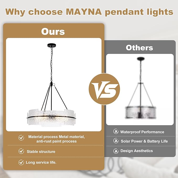 MAYNA Modern Dining Room Chandelier 25.6” Black Textured Glass Chandelier Luxury Drum Crystal Light Fixture Farmhouse Round Hanging Lighting for Dining Room Kitchen Island Living Room Hallway Bedroom