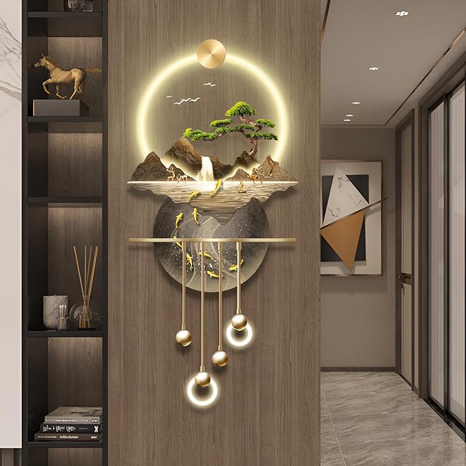 LED Light Decor Wall Art, 3D Art Wall Decor with Light, Decors Walls Sculptures Large 3D Art, Decors Walls Sculptures Lighting Modern, Plug-in Power Supply, Gold B, 23x53in