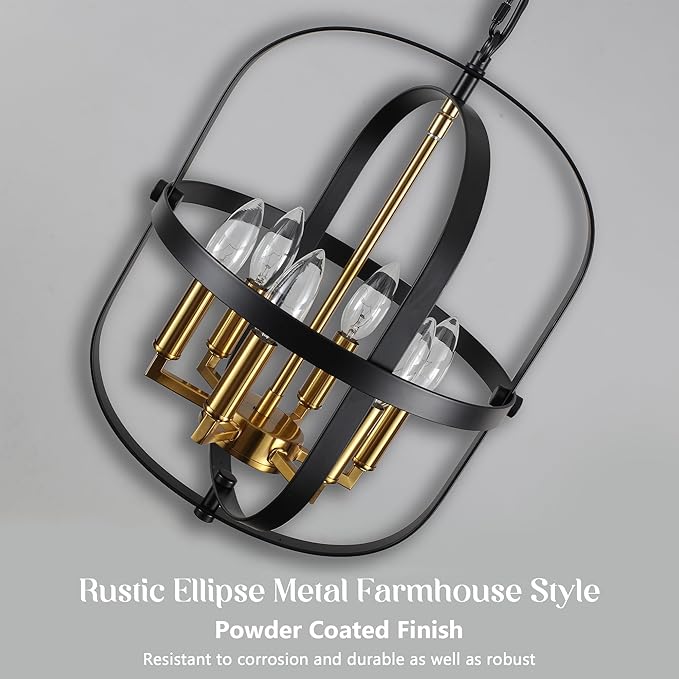 ANKYLHUA Black and Gold Chandelier for Dining Room Light Fixture,6-Light Small Chandelier for Entryway Foyer Lighting Fixtures Adjustable Modern Farmhouse Pendant Lights for Living Room Kitchen
