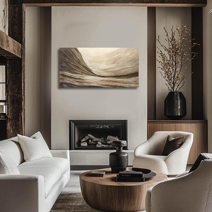 Brown Wall Decor Abstract Wall Art Gold Line Painting Living Room Wall Decorations Dark Grey Photo Prints for Kitchen 24x48 Inch Textured Wall Art