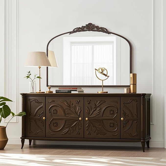 Micasso Large Bronze Vintage Mirror: 40"x 30" French Baroque Antique Mirror - Traditional Ornate Decorative Wall Mounted Arched Mirrors for Wall/Mantel/Entryway/Hallway - Home Decor for Living Room