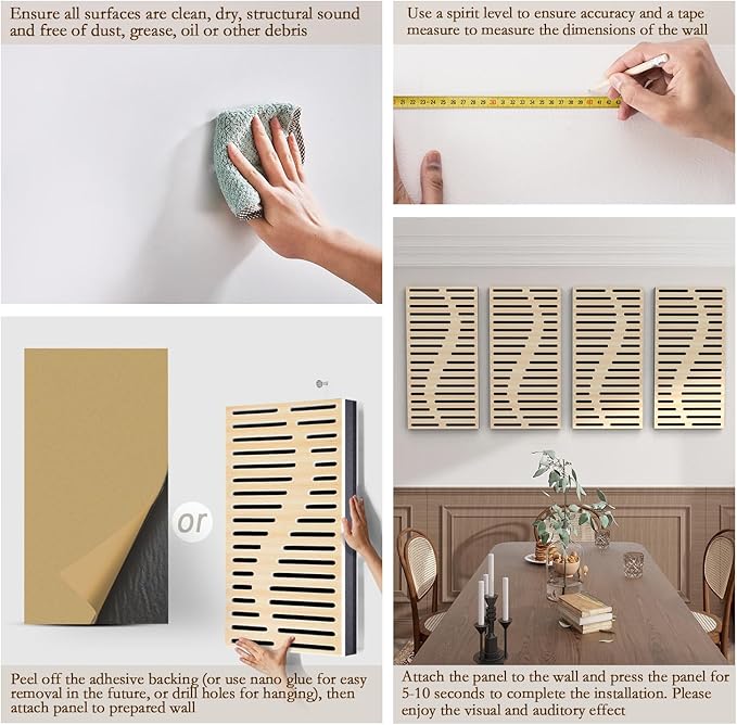 4Pack Acoustic Wall Panel Self-Adhesive Soundproof Foam Panels for Wall, 3D Perforated Tri-Layer Polyester Fiber Decorative Acoustic Insulation for Recording Studio, Office, 24×12×1.78", Regular-Line