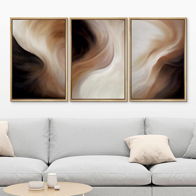 MUDECOR Framed Canvas Print Wall Art Abstract Neutral Brown and Beige Fluid Illustrations Realism Decorative for Living Room, Bedroom, Office - 16"x24"x3 Natural