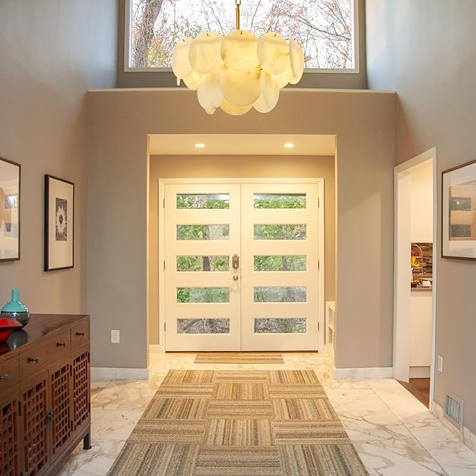 Alabaster Chandelier, 18.1" Natural Spanish Marble Stone Texture Chandeliers, 4-Light Dimmable Round Alabaster Chandelier, Modern Luxury Lighting for Living Room, Dining Room, Bedroom, Hallway