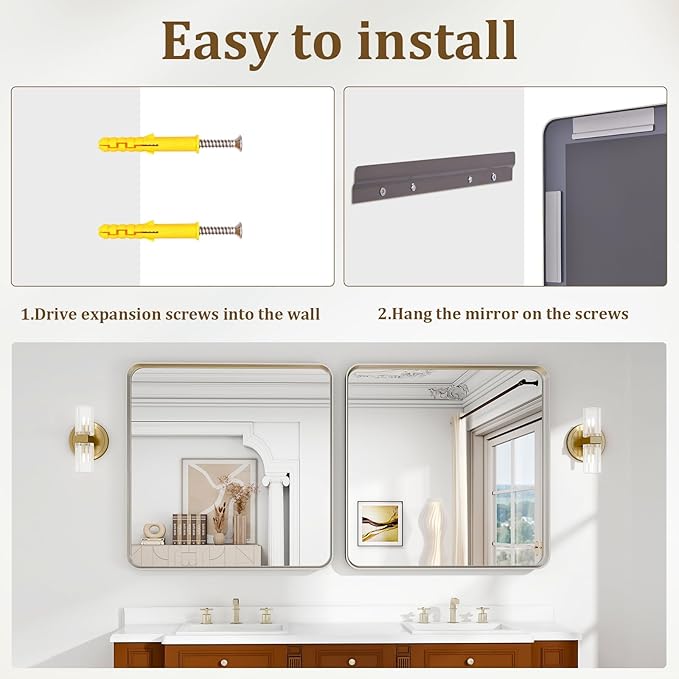 30"x 30" Silver Bathroom Mirror - Aluminum Framed Wall Mirror, Bathroom Wall Mounted Vanity Mirror, Modern Bathroom Mirror, Bedroom, Living Room Wall Mirror, Hang Horizontally or Vertically