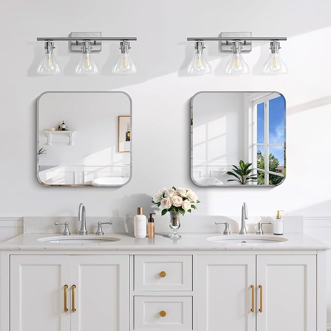 Beveled Frameless Mirror, 18x18 Square Bathroom Mirror Rounded Corner, 18 inch Frameless Vanity Mirror, Shatterproof Lightweight Design Wall Mirror for Bedroom Living Room Entryway