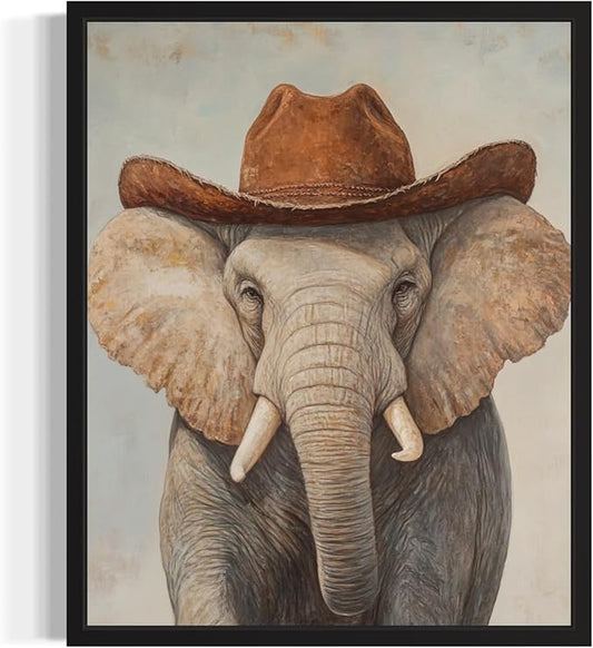 Elephant Cowboy Art Print Poster Wall Art, Western Country Farmhouse Wild West for Bedroom, Bathroom, Living Room Art Decor 58 (Elephant, 16 x 20 inches, Unframed)