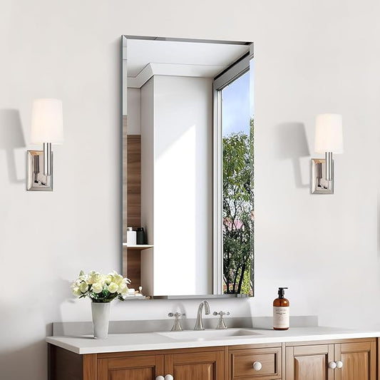 KOCUUY Beveled Mirror, 20x40 Inch Frameless Bathroom Mirror for Over Sink, Upgraded Shatterproof Beveled Unframed Design Mirror for Bathroom, Bedroom, Hang Horizontal/Vertical