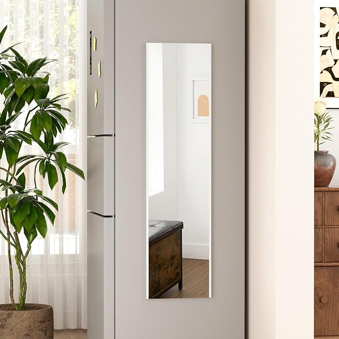 47"x12" Magnetic Mirror Lightweight Full-Length Mirror | Strong Adhesion, Easy Installation | Suitable for Refrigerators, Glass Walls, Wooden Doors, and More | 8.2kg Ultra-Strong Support | White