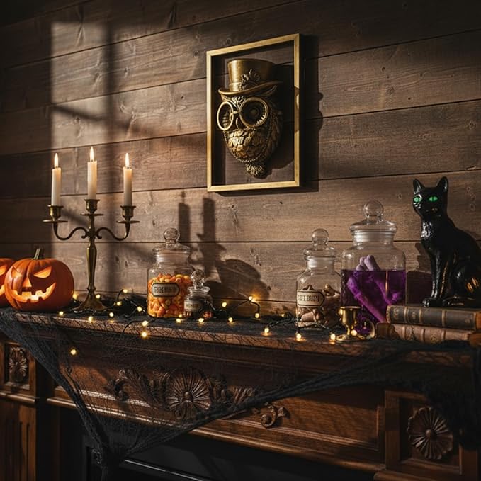 Animal Heads Wall Decor (Includes Metal Frame) Halloween Resin Animals Sculptures Head Wall Hanging Decoration Gold vintage Wall Sculpture for Living Room Bedroom Office(Owl)