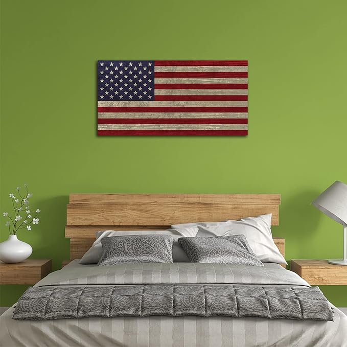 Canvas Wall Art Vintage Flag The Stars and The Stripes Contemporary Artwork Retro Rustic American National Flag Picture for Living Room Bedroom Office Wall Decor Large Canvas Painting Prints 24" x 48"