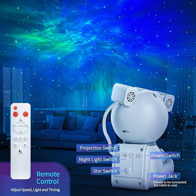 Astronaut Galaxy Projector, Star Projector with Timer and Remote, Night Light with Moon Lamp, LED Nebula Lamp for Kids Adults, Room Decor Gift (White)