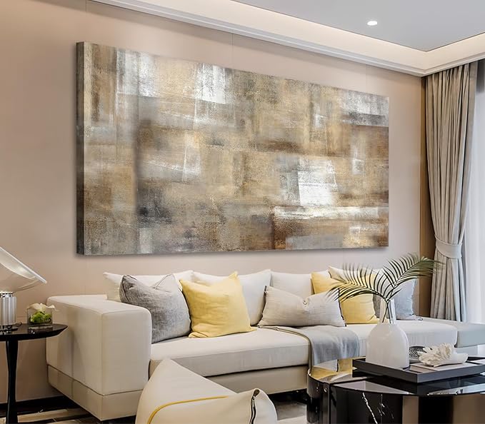 arteWOODS Abstract Canvas Wall Art - Brown White Grey Abstract Pictures for Living Room Bedroom Wall Decor Rustic Canvas Print Retro Farmhouse Painting Artwork 29" X 58