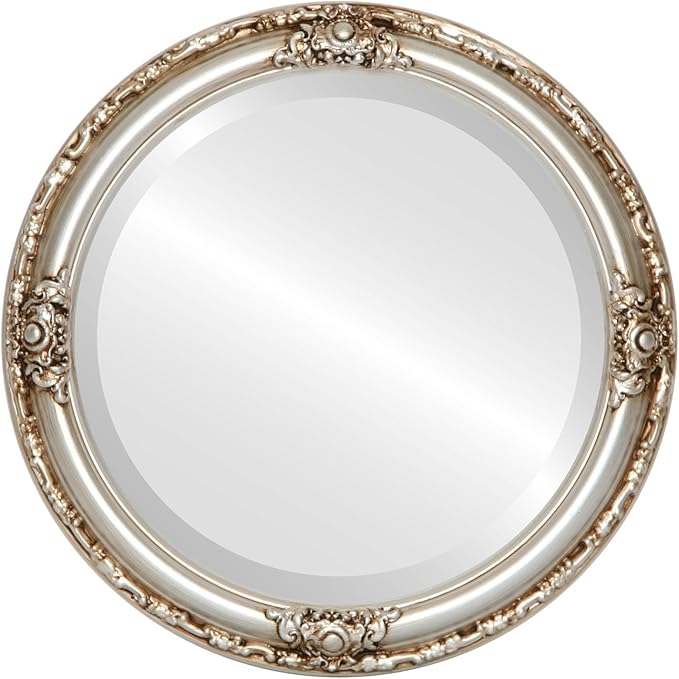 OVALCREST Round Beveled Wall Mirror for Home Decor - Jefferson Style - Silver - 26x26 Outside Dimensions