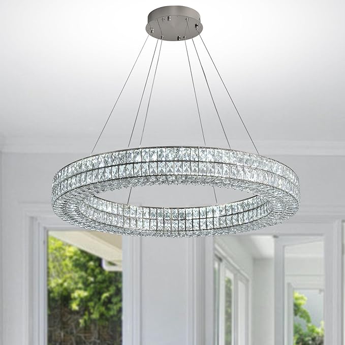 Led Ring Crystal Chandelier for Living Room, Modern Dimmable Chandeliers Lighting and Hanging Adjustable, LED Round Ceiling Chandelier for Dining Room (40inch,Black)
