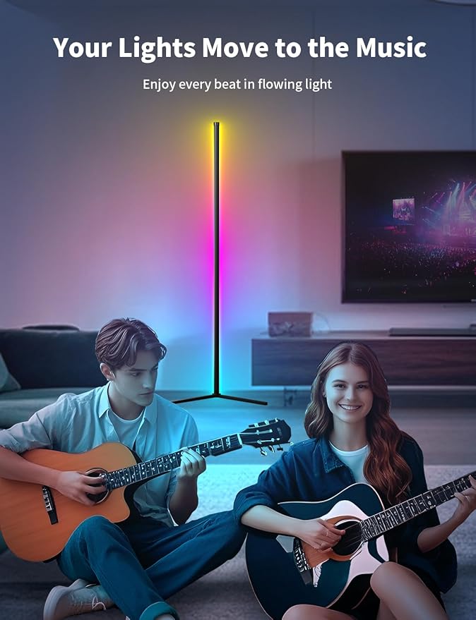 LED RGB Corner Floor Lamp, 159cm RGB-IC Smart Led Light Bar for Living Room, 16 Million Colors, Music Sync and Dimmer Corner Lighting