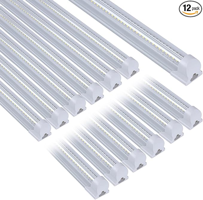 12 Pack T8 Led 4FT 60W Integrated V Shaped Shop Light,Linkable White Daylight 6000k LED Strip Lights Fixture for Garage, Indoor Tube Light for Living Room with On/Off Switch Cable Clear Cover