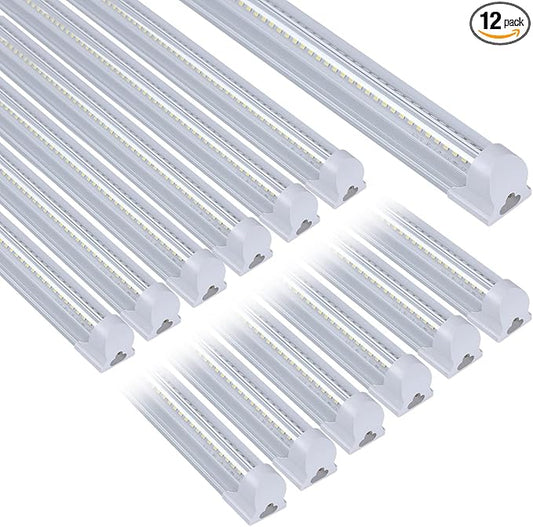 12 Pack T8 Led 4FT 60W Integrated V Shaped Shop Light,Linkable White Daylight 6000k LED Strip Lights Fixture for Garage, Indoor Tube Light for Living Room with On/Off Switch Cable Clear Cover