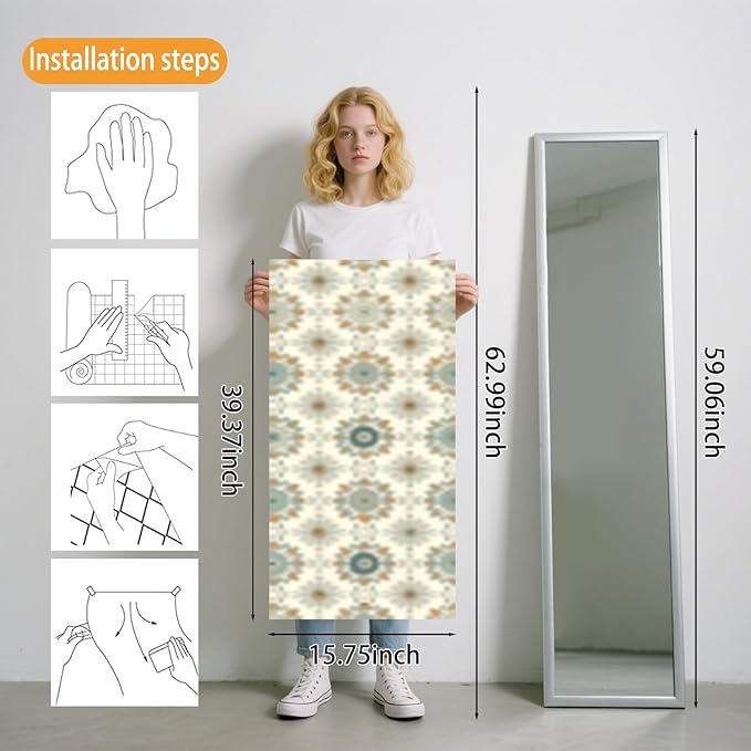 Nuxovilar Beige Floral Medallion Textured Peel and Stick Wallpaper, 15.75"x39.37", Self-Adhesive Contact Paper, Vintage Tile-Inspired Pattern for Bedroom, Living Room and Table Decor