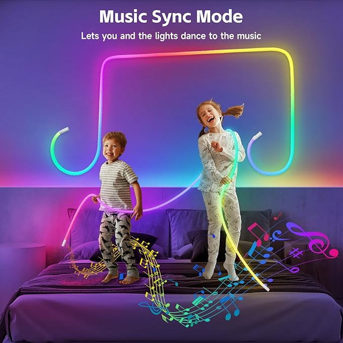 LED Rope Lights, 9.84ft Neon LED Lights Strip with 360 Degree Luminous, 5V USB Flexible IP67 Waterproof Music Sync Remote APP Control Gaming Lights Accessories for Bedroom Outdoor Décor